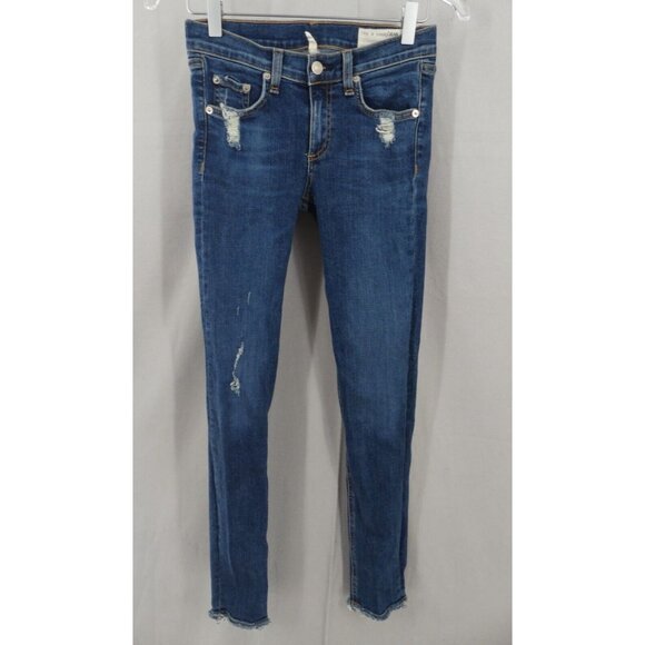 Rag & Bone 25 Skinny Jeans Cropped Womens Distressed Low Rise La Paz Blue - Picture 2 of 15